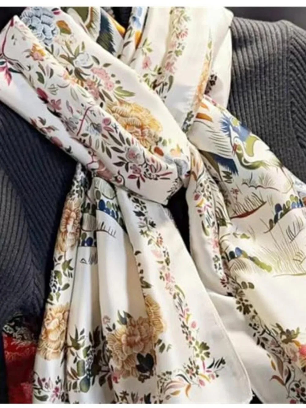 Elegant Silk Scarf Shawl for Women Lightweight Floral Satin Scarf Trendy Silky